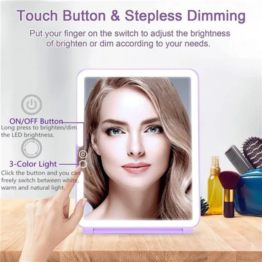 Folding Lighted Makeup Mirror with 72 LEDs 3 Colors Light Modes USB Rechargable
